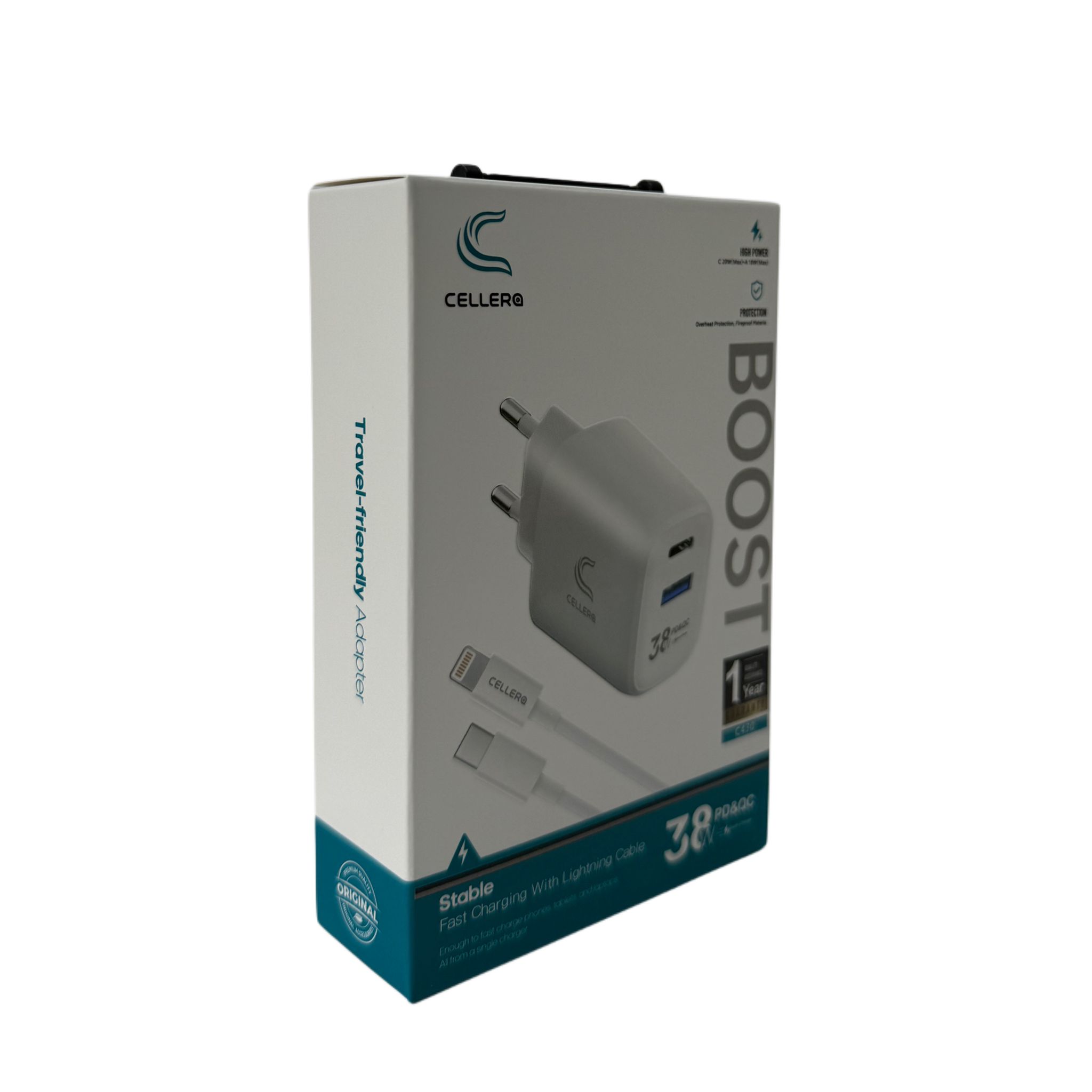 מטען קיר מטען קיר CELLERA GAN 38W PD+USB כולל כבל איפון